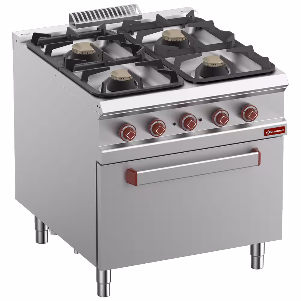 Fourneau 4 feux gaz,  four électrique 2/1 - cuisine professionnel de qualité