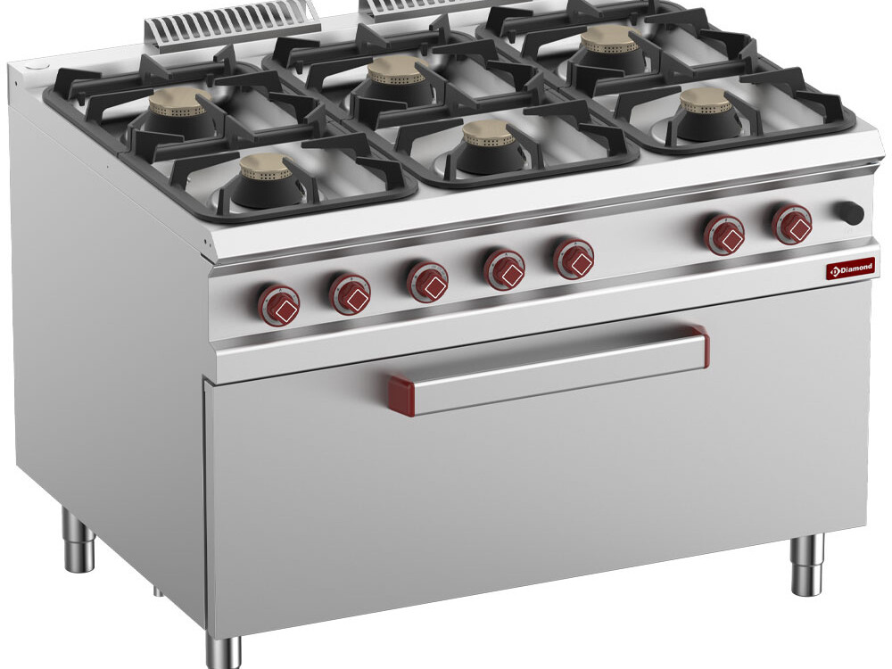 Fourneau 6 feux sur four gaz - équipement professionnel de qualité