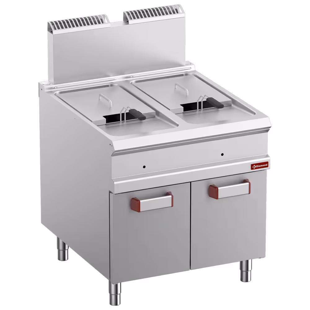 Friteuse gaz 2 cuve 18 lit. (2x 18 kW) sur meuble fermé - professionnel professionnel de qualité
