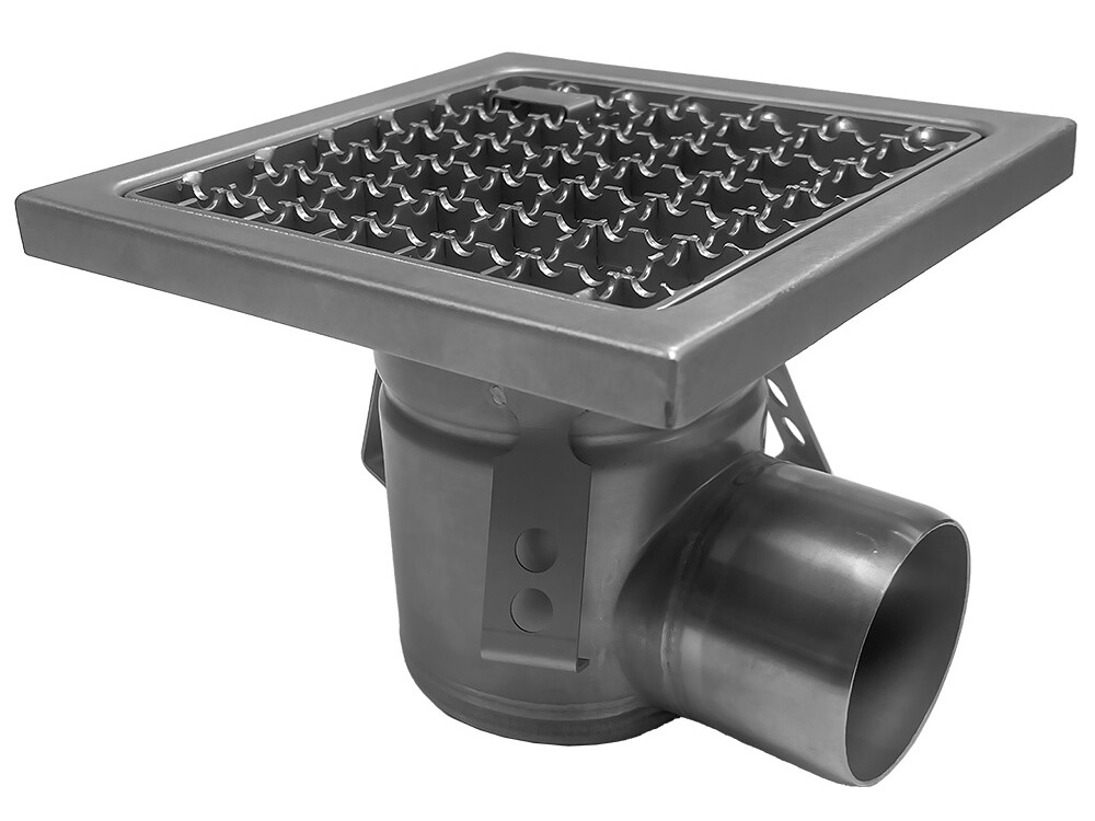 Caniveau de sol inox 300x300, sortie latérale - restauration professionnel de qualité