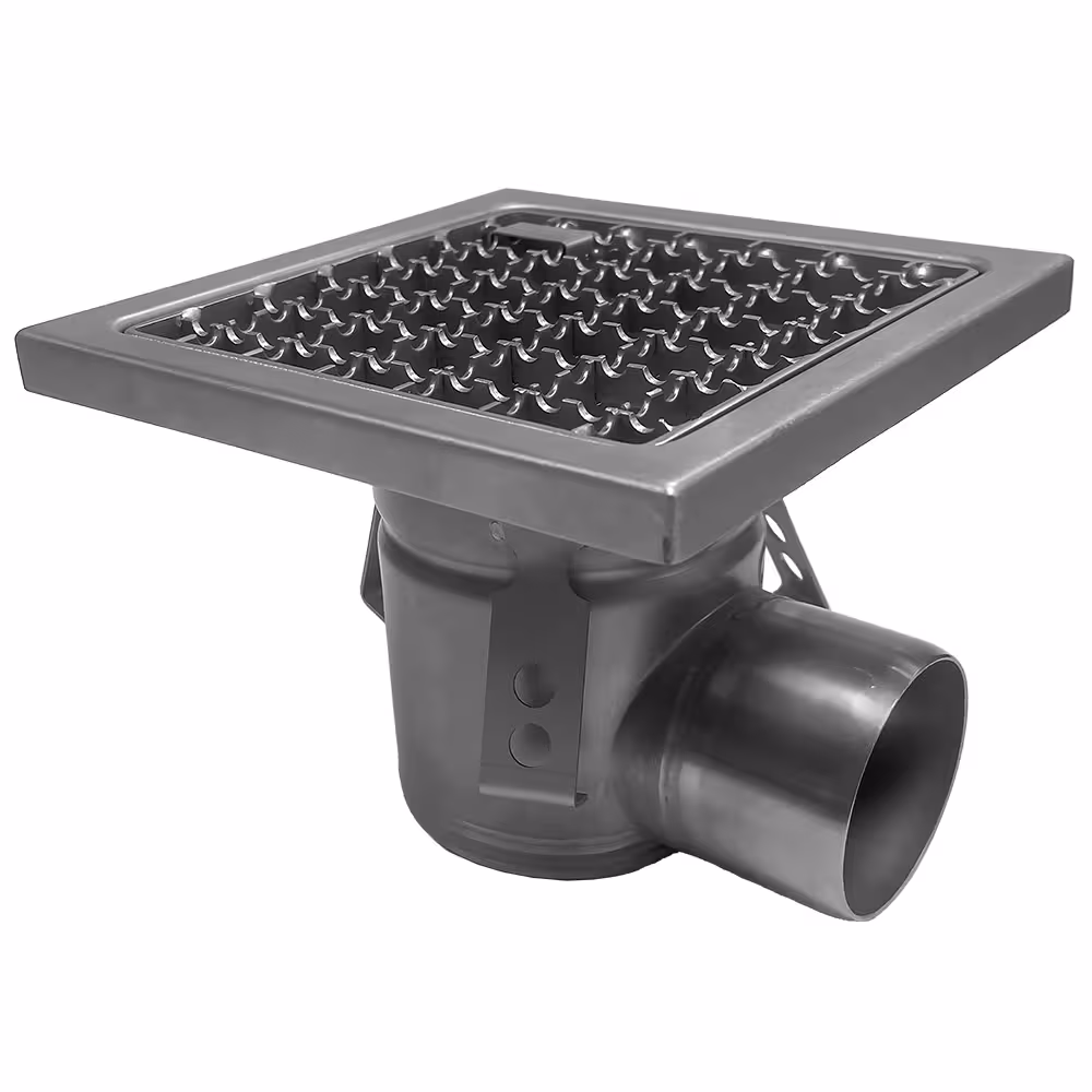 Caniveau de sol inox 300x300,  sortie latérale - restauration professionnel de qualité