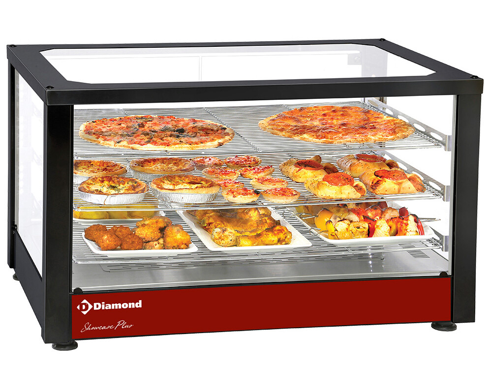 Vitrine chauffante ventilée,  3 niveaux,  panoramique (N... - équipement professionnel de qualité