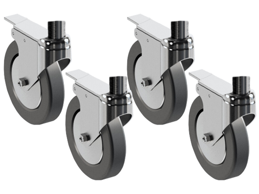 Kit de 4 roues, 2 avec freins x support fours à pizzas - cuisine professionnel de qualité