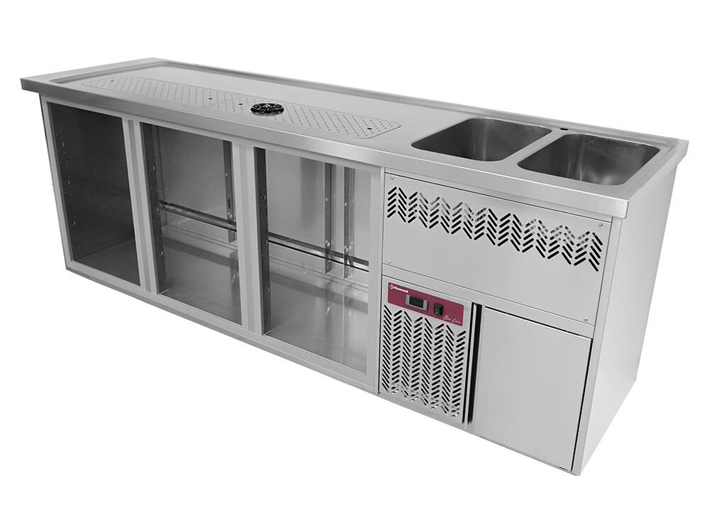 Comptoir bar 3 compartiments,  égoutoir+grille,  2 cuves... - professionnel professionnel de qualité