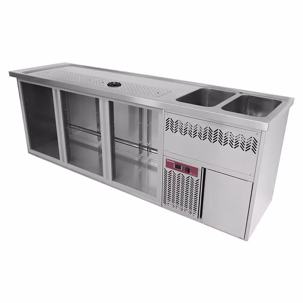 Comptoir bar 3 compartiments,  égoutoir+grille,  2 cuves... - professionnel professionnel de qualité