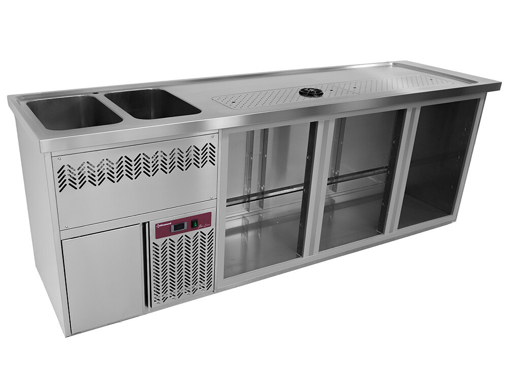 Comptoir bar 3 compartiments,  égoutoir+grille,  2 cuves... - professionnel professionnel de qualité