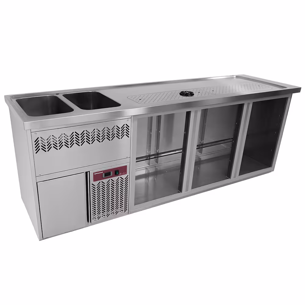 Comptoir bar 3 compartiments,  égoutoir+grille,  2 cuves... - professionnel professionnel de qualité