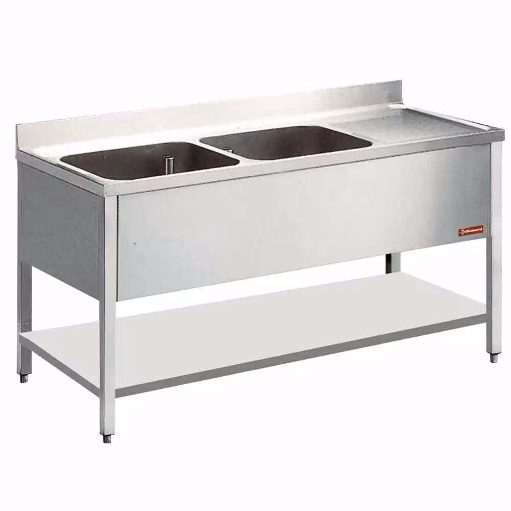 Plonge 2 cuves et 1 égouttoir - cuisine professionnel de qualité