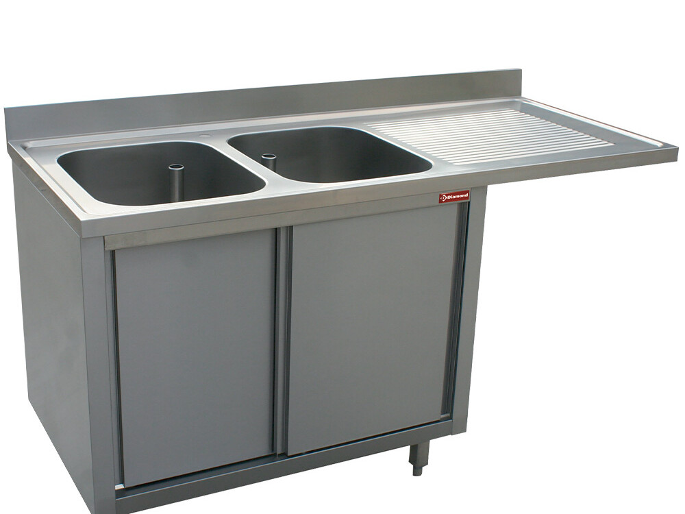 Plonge 2 cuves égouttoir droit sur armoire 2 portes coul... - professionnel professionnel de qualité