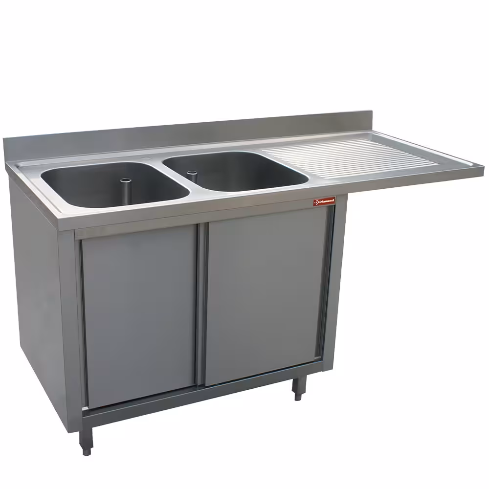 Plonge 2 cuves égouttoir droit sur armoire 2 portes coul... - professionnel professionnel de qualité