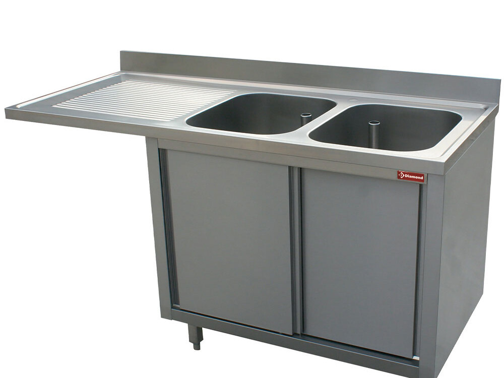 Plonge 2 cuves égouttoir gauche sur armoire 2 portes cou... - professionnel professionnel de qualité