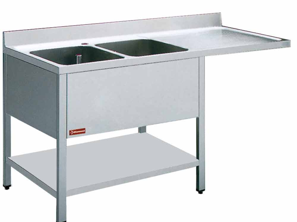 Plonge 2 cuves et 1 égouttoir - cuisine professionnel de qualité