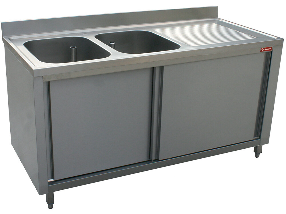 Plonge 2 cuves égouttoir droit sur armoire 2 portes coul... - professionnel professionnel de qualité