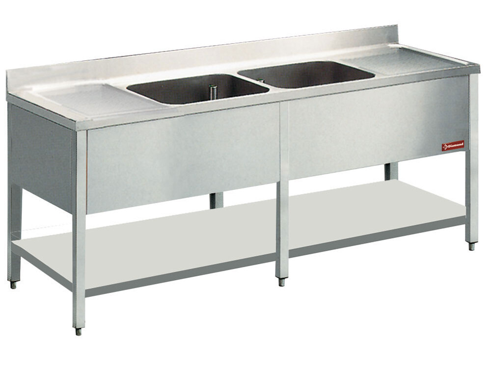 Plonge 2 cuves et 2 égouttoirs - cuisine professionnel de qualité