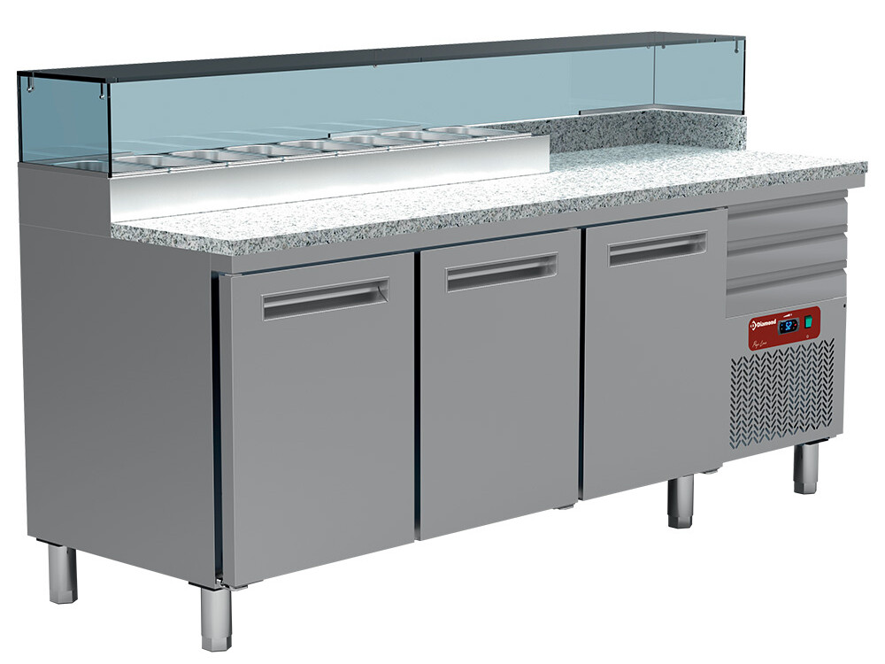 Table frigo pizzeria, 3 portes 600x400, 3 tiroirs neutr... - cuisine professionnel de qualité