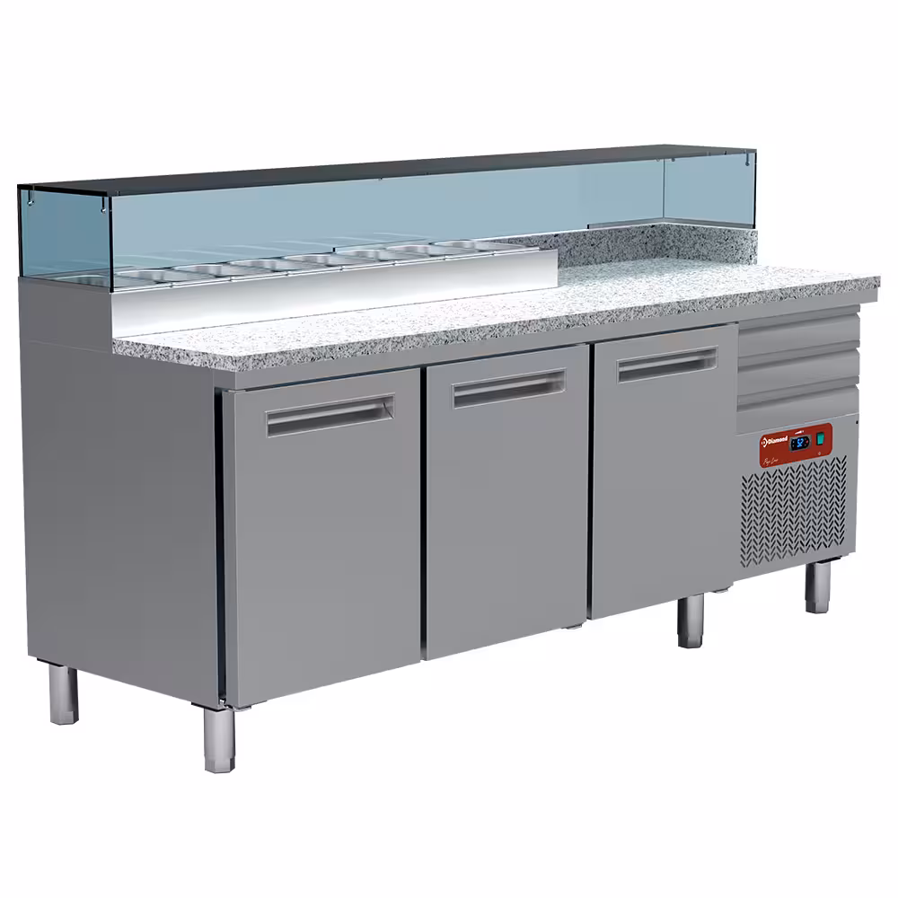 Table frigo pizzeria,  3 portes 600x400,  3 tiroirs neutr... - cuisine professionnel de qualité