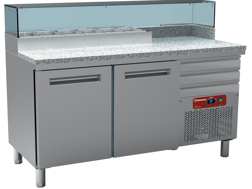 Table frigo pizzeria,  2 portes 600x400,  3 tiroirs neutr... - professionnel professionnel de qualité