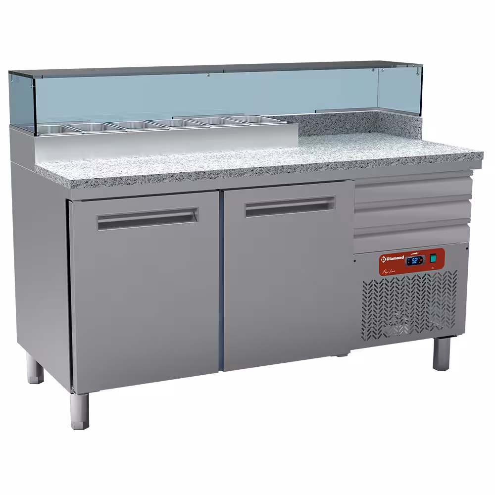 Table frigo pizzeria,  2 portes 600x400,  3 tiroirs neutr... - professionnel professionnel de qualité