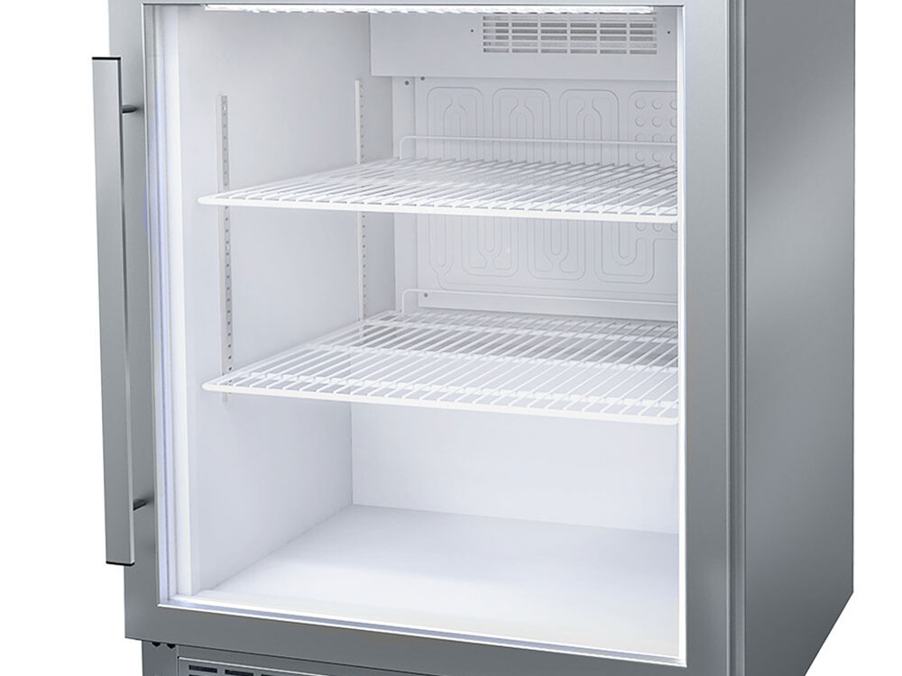 Frigo ventilé, porte vitrée, 150 Lit. acier inox - professionnel professionnel de qualité