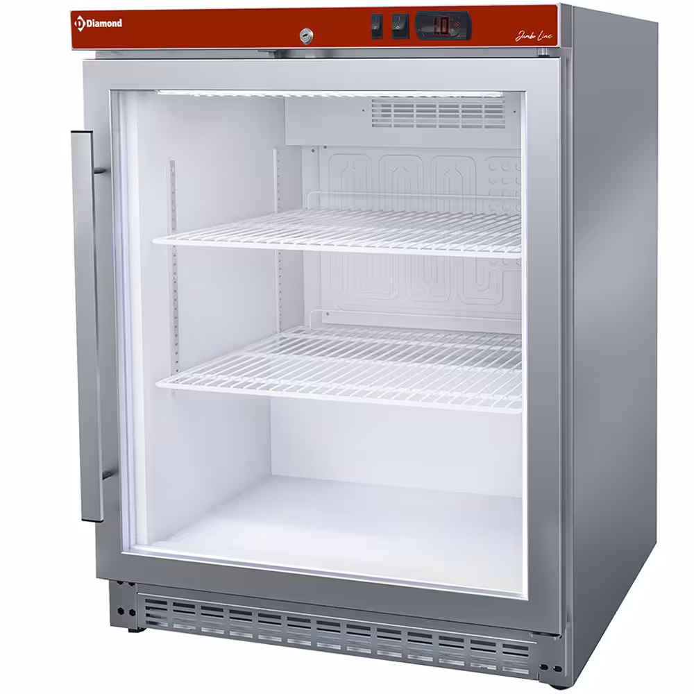 Frigo ventilé,  porte vitrée,  150 Lit. acier inox - professionnel professionnel de qualité