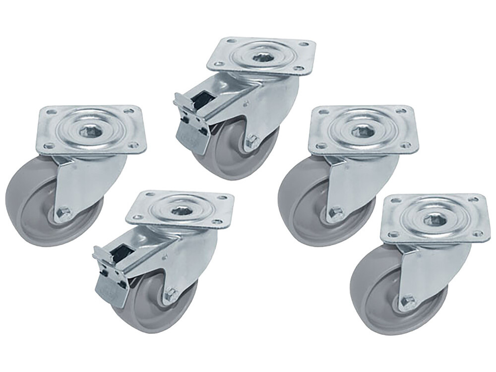 Kit 5 Roues inox pour tables, pivotantes, 2x avec freins - professionnel professionnel de qualité