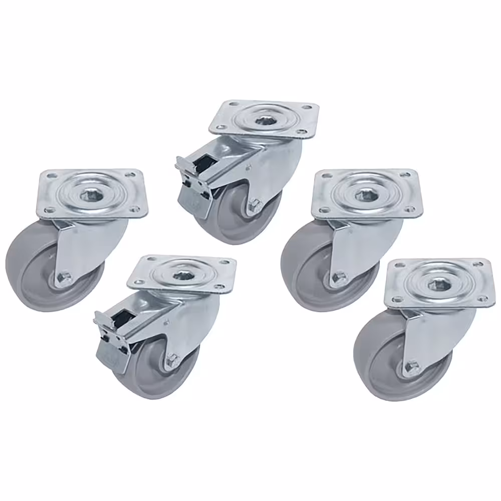 Kit 5 Roues inox pour tables,  pivotantes,  2x avec freins - professionnel professionnel de qualité