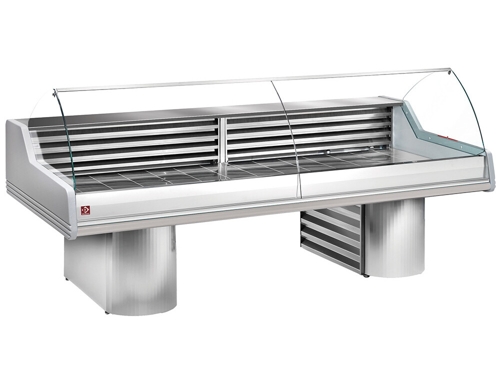 Comptoir vitrine réfrigéré à vitre bombée,  sur socles - professionnel professionnel de qualité