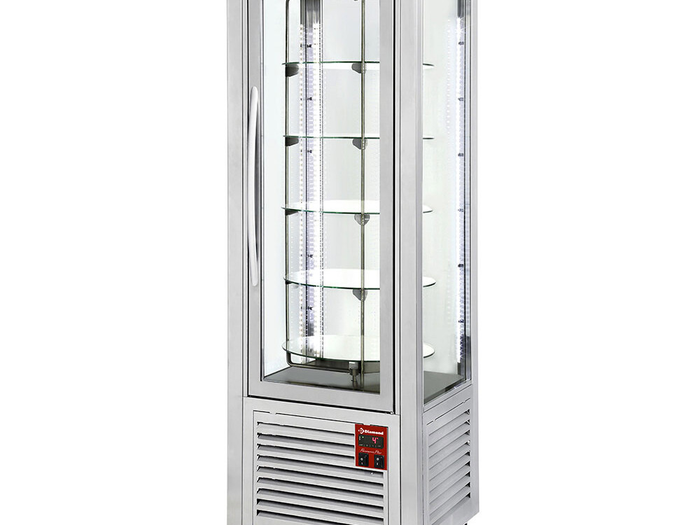 Vitrine panoramique, 5 plateaux tournants, 360 , inox. - restauration professionnel de qualité