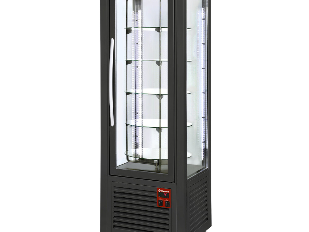 Vitrine panoramique, 5 plateaux tournants, 360 , Noire - équipement professionnel de qualité