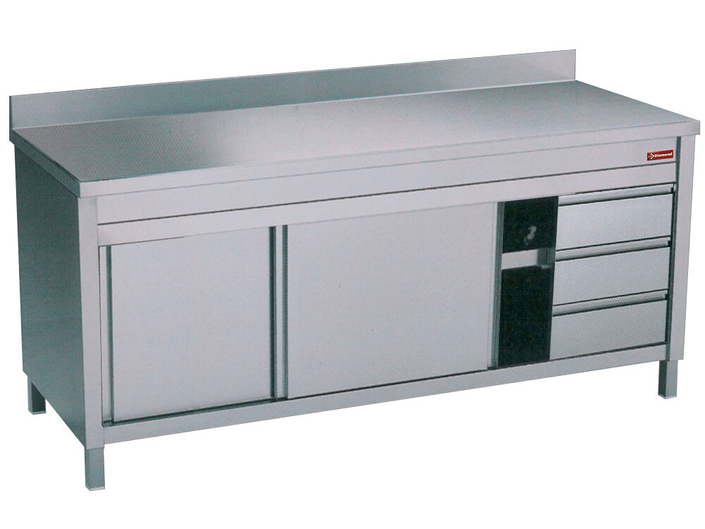Table sur armoire neutre et 3 tiroirs à droite - professionnel professionnel de qualité