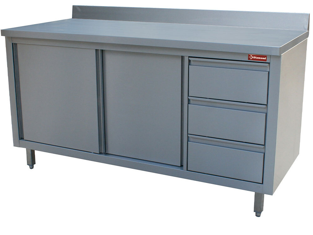 Armoire 2 portes coullissantes,  3 tiroirs,  murale - cuisine professionnel de qualité