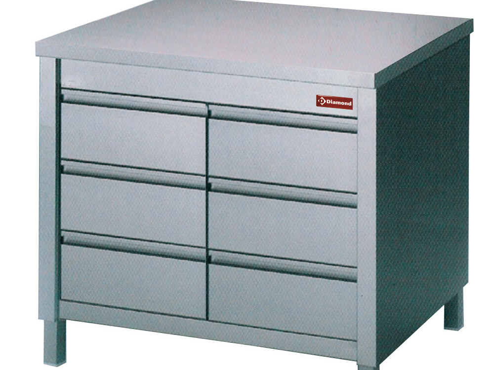 Table sur armoire avec 6 tiroirs GN1/1 - équipement professionnel de qualité