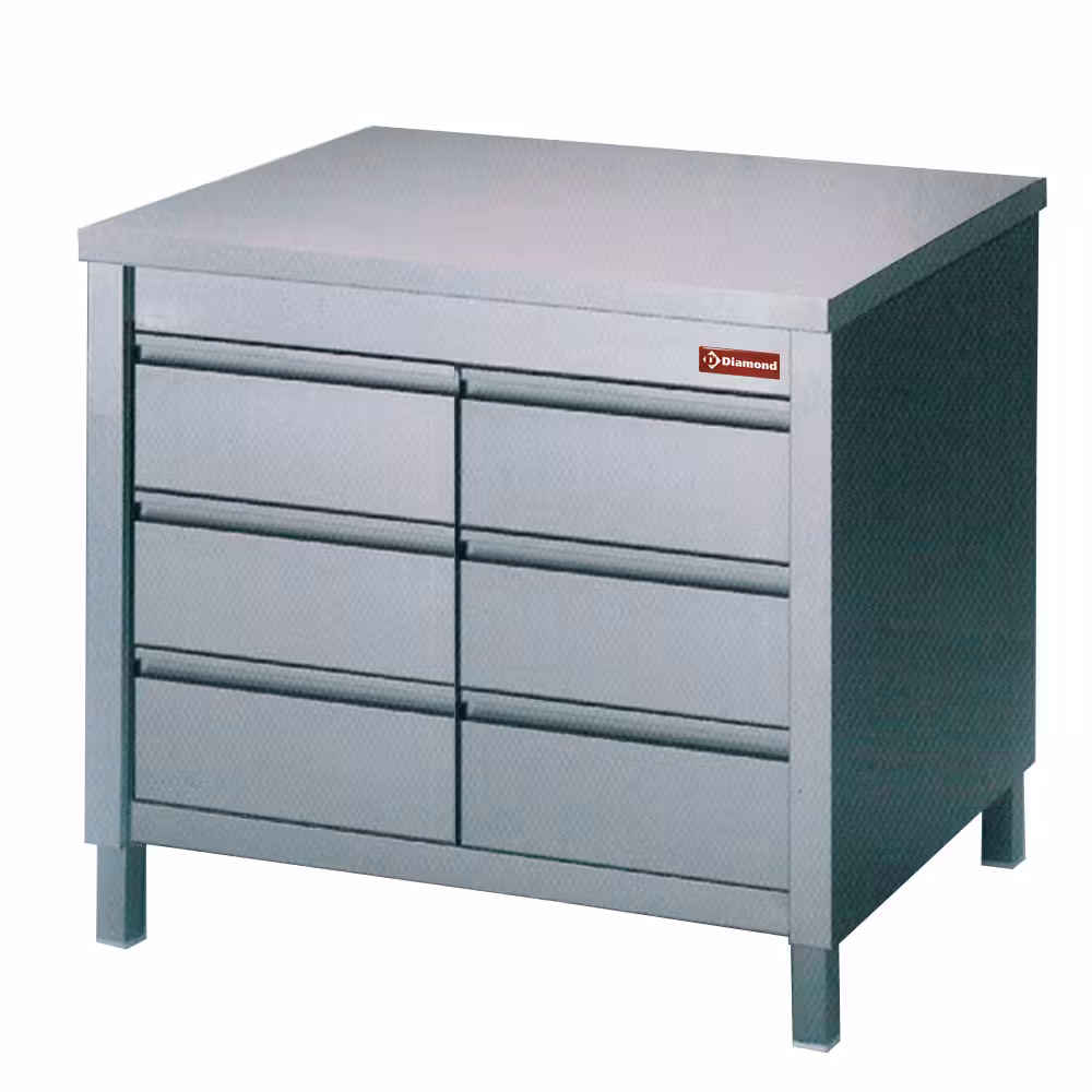 Table sur armoire avec 6 tiroirs GN1/1 - équipement professionnel de qualité