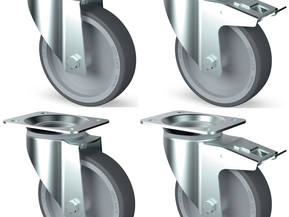 Kit 4 roues inox, pivotantes, 2x freins - restauration professionnel de qualité