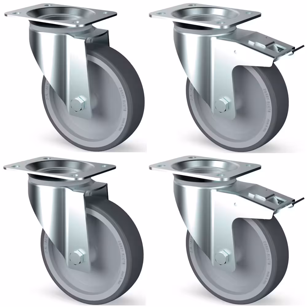 Kit 4 roues inox,  pivotantes,  2x freins - restauration professionnel de qualité