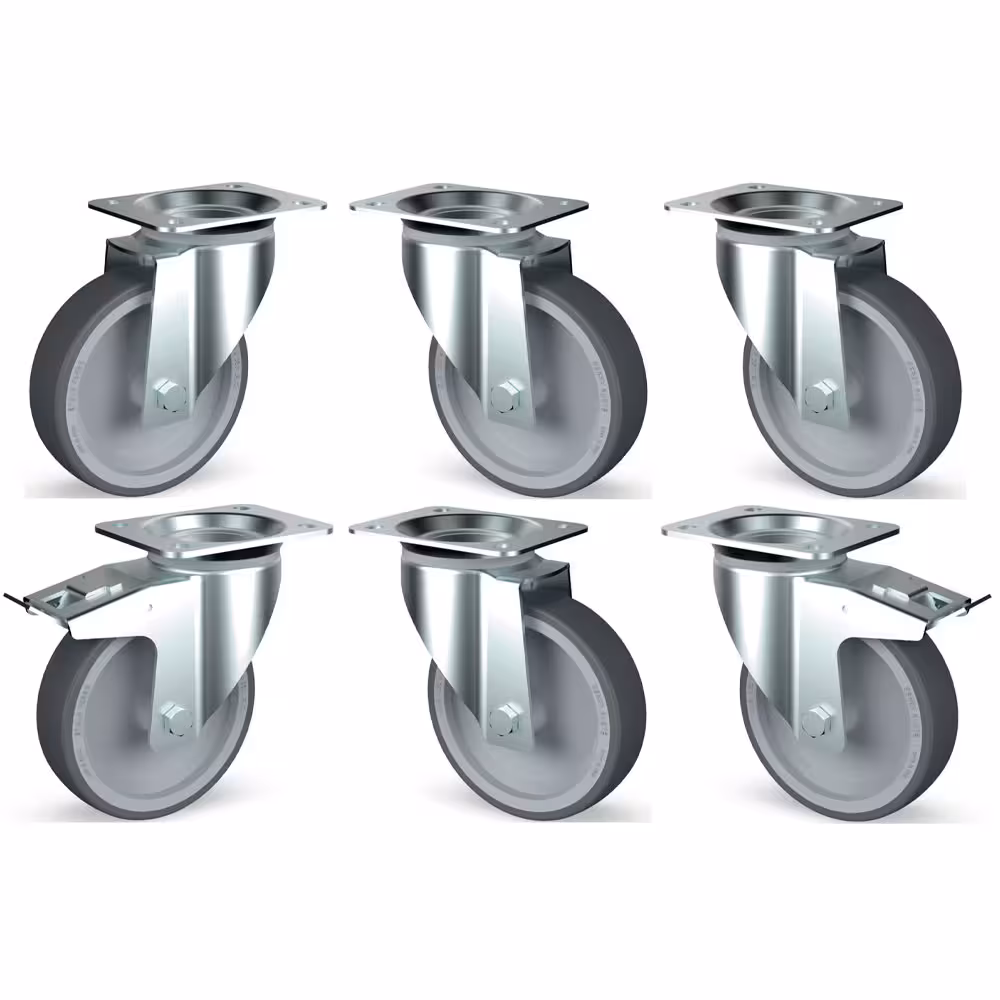 Kit 6 roues inox, pivotantes, 2x freins - professionnel professionnel de qualité