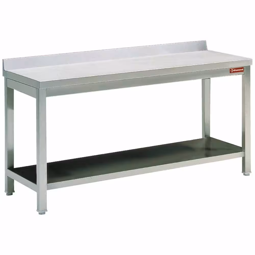 Table de travail avec sous tablette + bord arrière - restauration professionnel de qualité