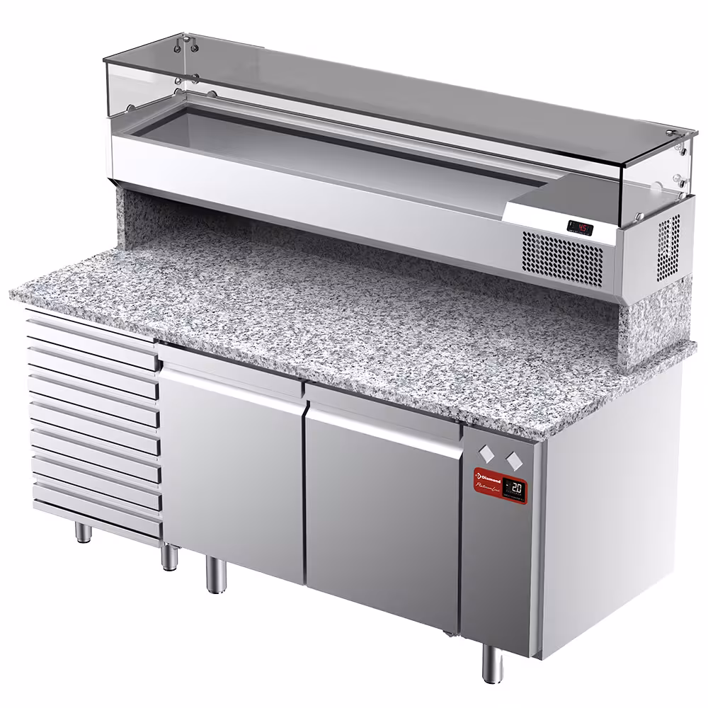 Table frigorifique, ventilée, pour pizza 2 portes et 7... - équipement professionnel de qualité