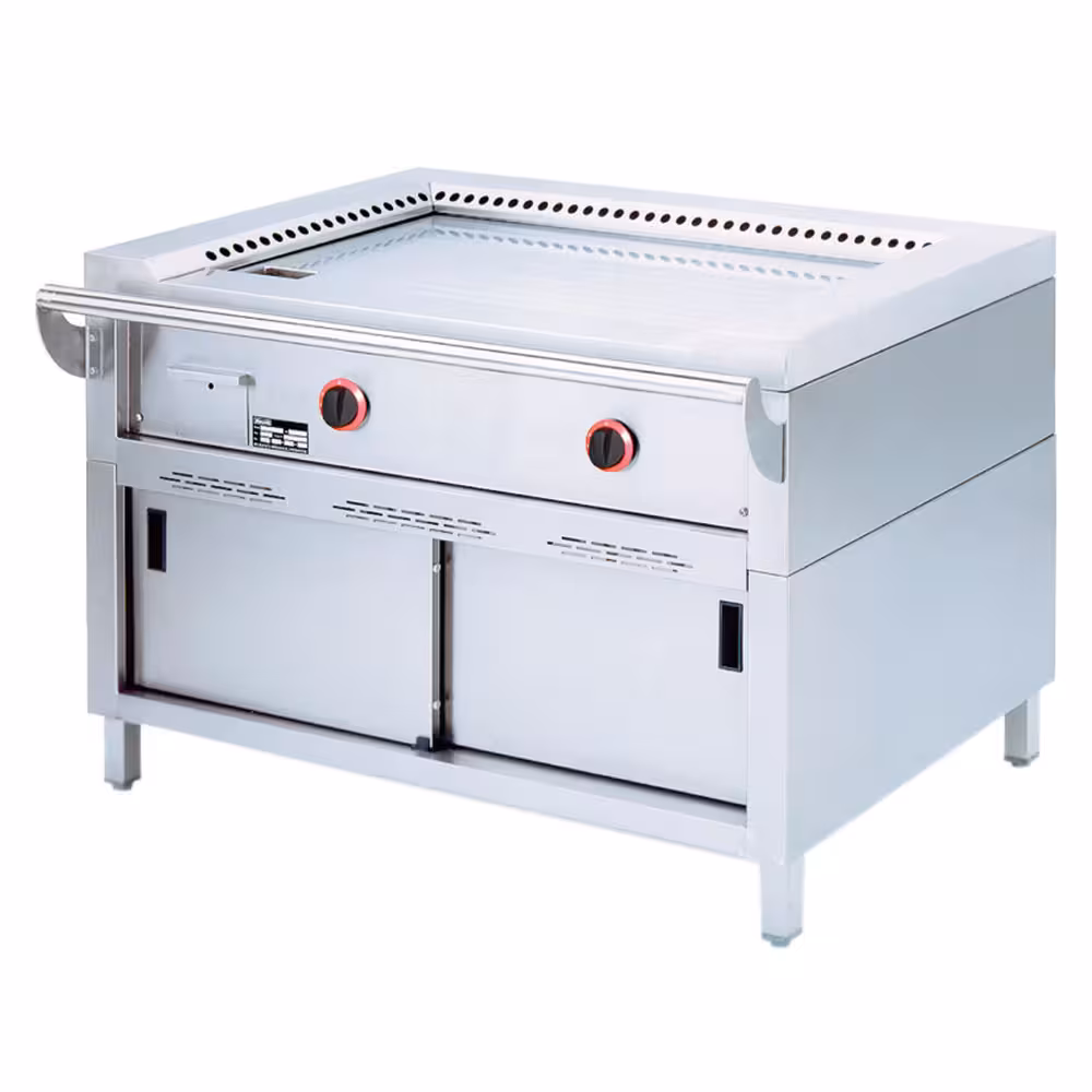 Plaque "Teppanyaki" gaz, 2 zones (2x 7 kW), sur armoire - professionnel professionnel de qualité