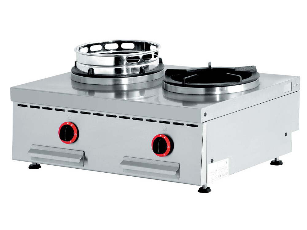 Feux wok gaz de table,  2 feux (2x 13 kW) - professionnel professionnel de qualité