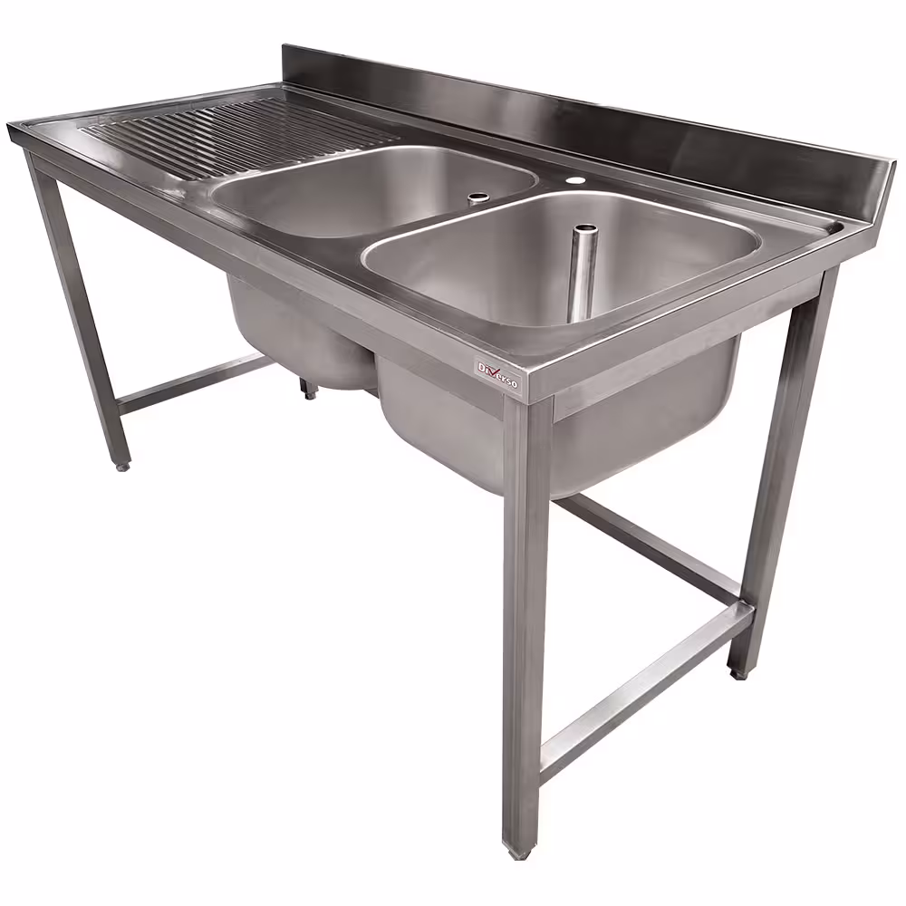 Plonge inox 2 cuves égouttoir gauche,  sans tablette inf... - équipement professionnel de qualité