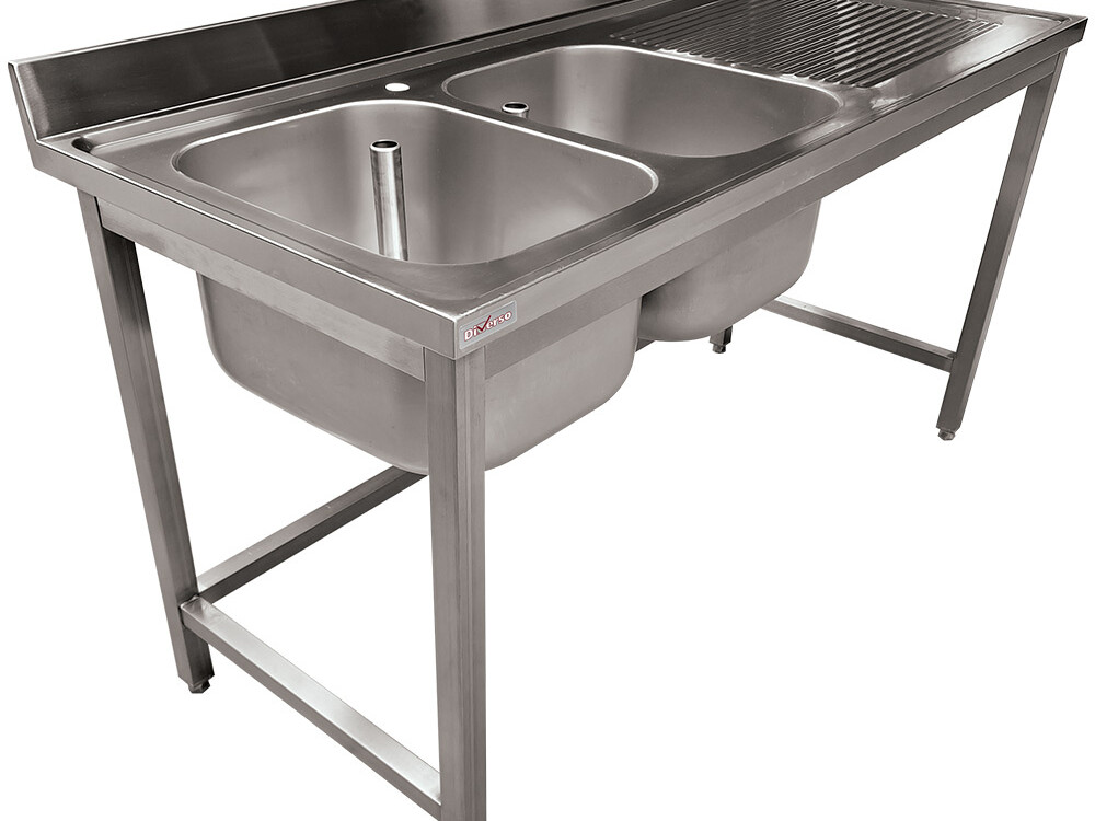 Plonge inox 2 cuves égouttoir droite, sans tablette inf... - équipement professionnel de qualité