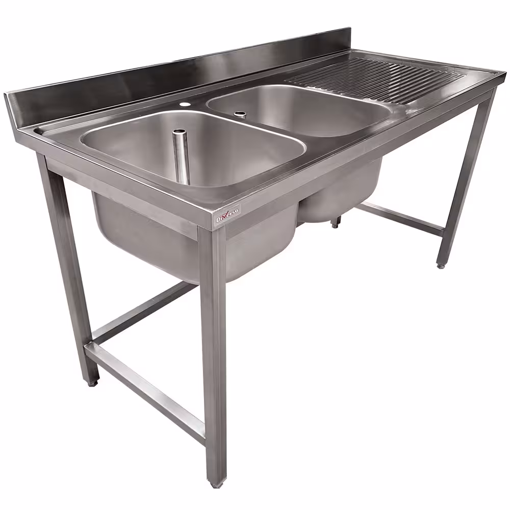 Plonge inox 2 cuves égouttoir droite,  sans tablette inf... - équipement professionnel de qualité
