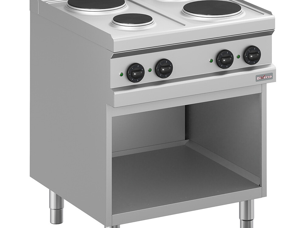 Fourneau électrique, 4 plaques rondes, sur armoire - restauration professionnel de qualité