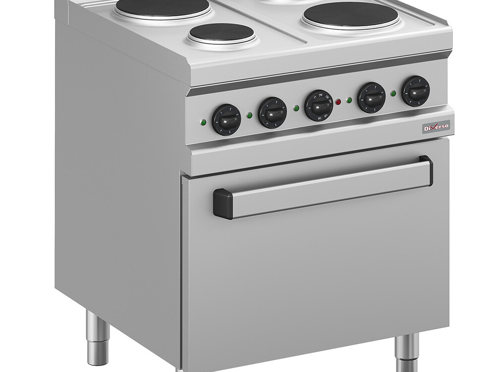 Fourneau électrique 4 plaques,  sur four électrique 2/1 - cuisine professionnel de qualité