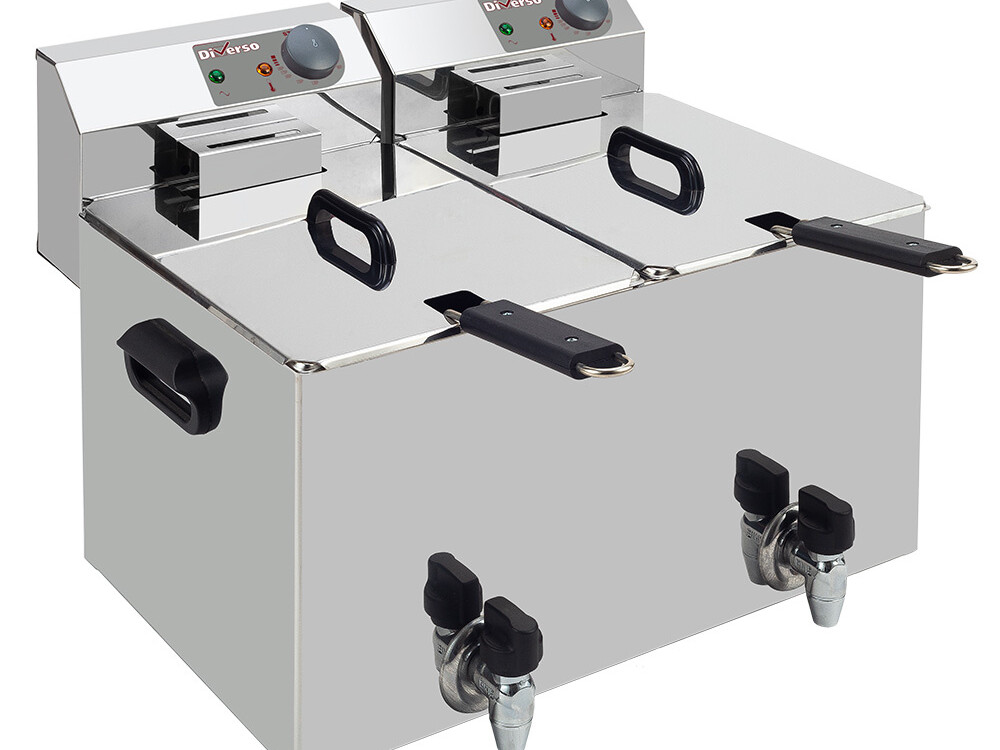 Friteuse de table électrique 2x 8 litres + robinet de vi... - équipement professionnel de qualité
