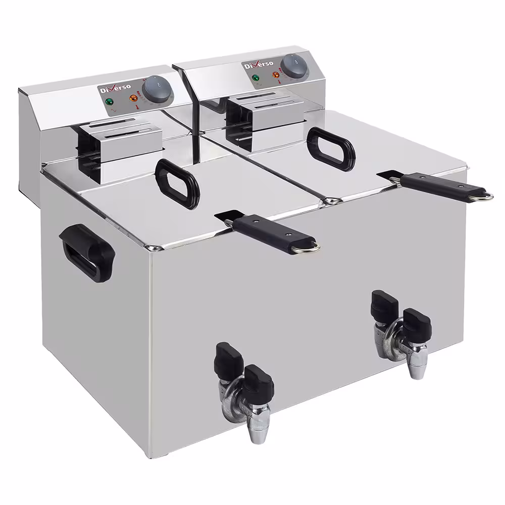 Friteuse de table électrique 2x 8 litres + robinet de vi... - équipement professionnel de qualité