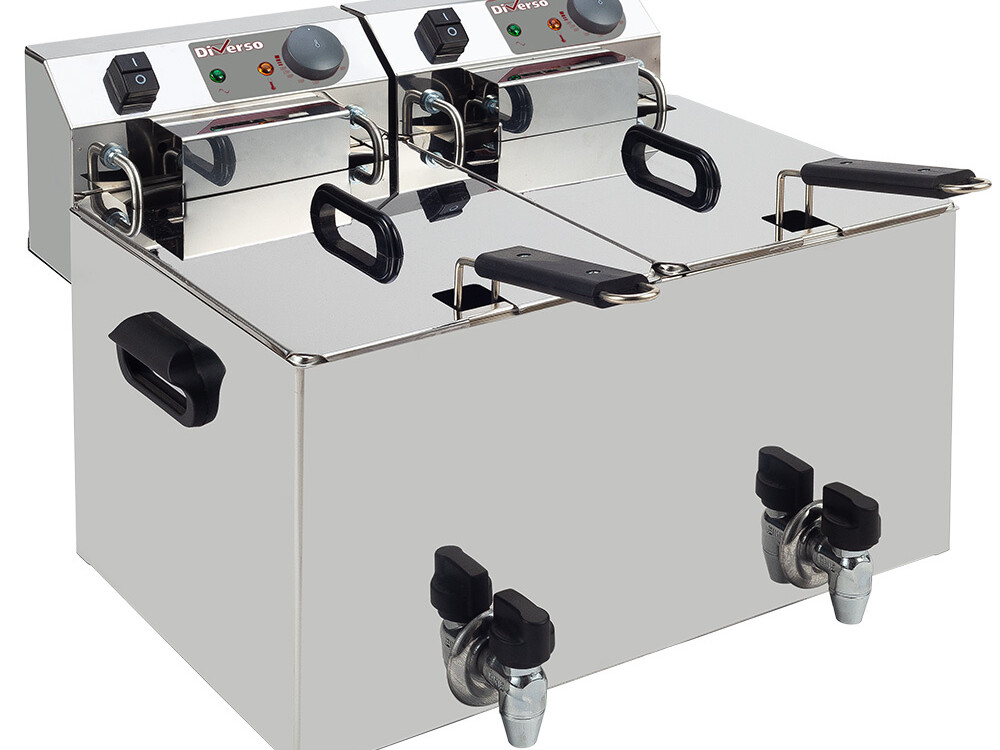 Friteuse de table électrique 2x 10 litres + robinet de v... - cuisine professionnel de qualité