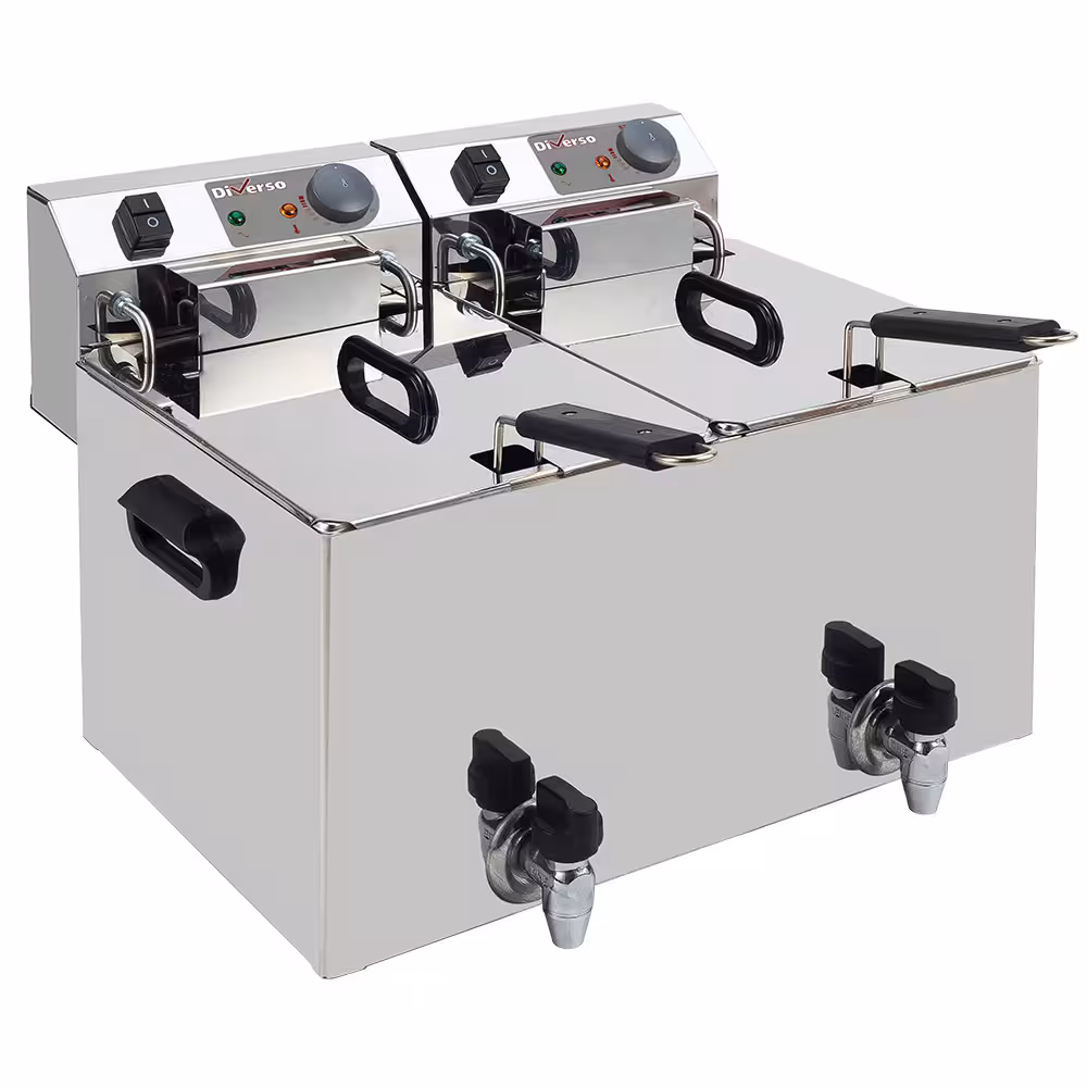 Friteuse de table électrique 2x 10 litres + robinet de v... - cuisine professionnel de qualité