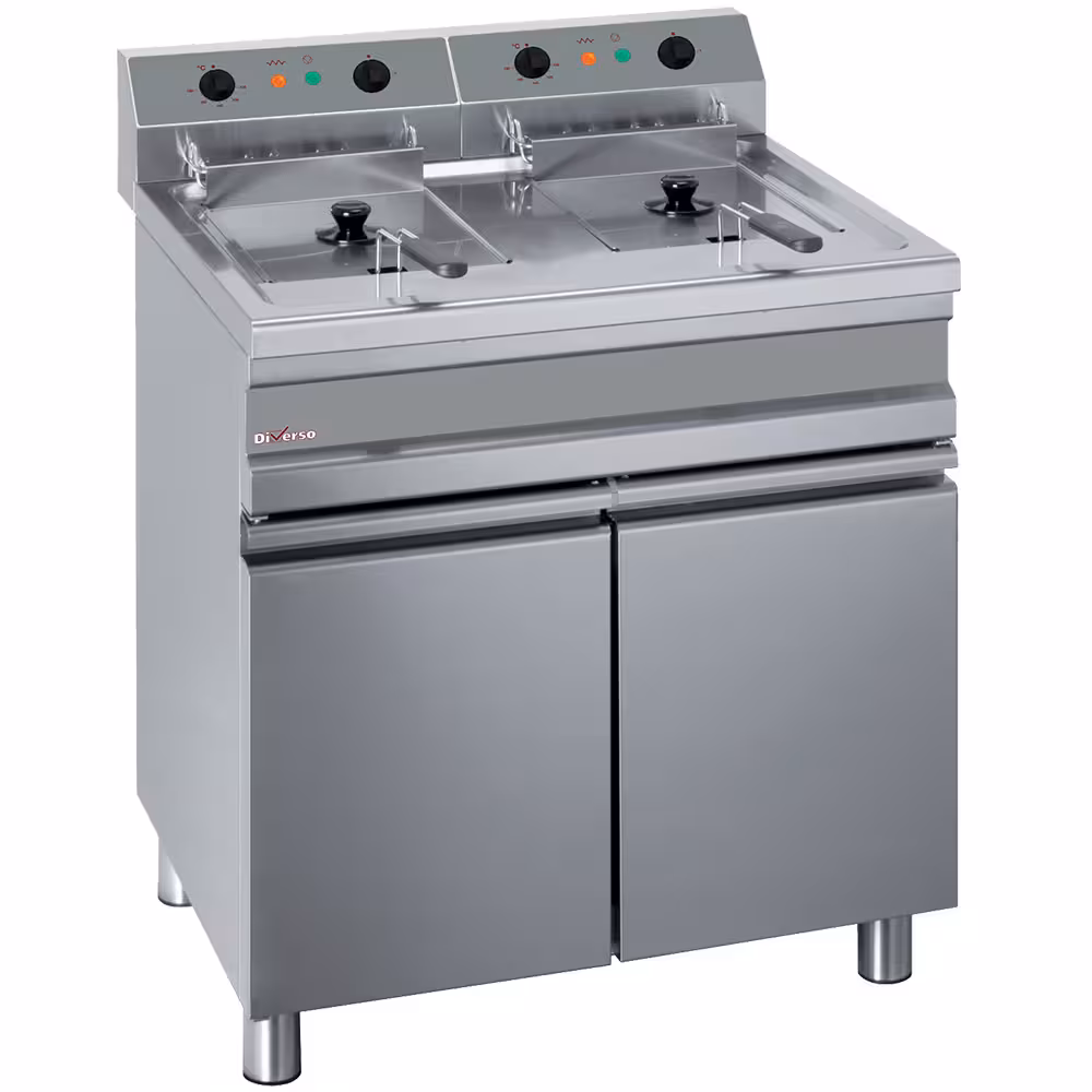 Friteuse électrique 2 cuves de 14 litres sur armoire - restauration professionnel de qualité